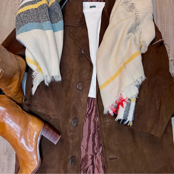 Vintage Brown Genuine Leather Suede Oversized Western Coat- Academia Boho Retro - Picture 2 of 15